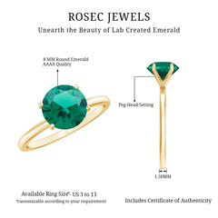 Certified 2 Carat Lab Grown Emerald Solitaire Engagement Ring