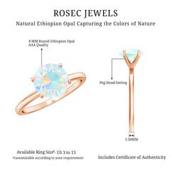 Classic 8mm Solitaire Ethiopian Rainbow Opal Engagement Ring