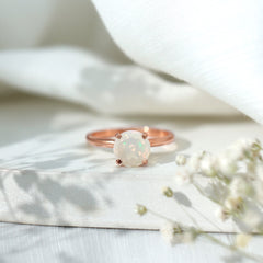 Classic 8mm Solitaire Ethiopian Rainbow Opal Engagement Ring