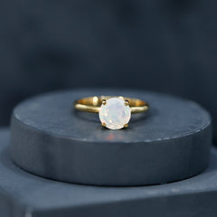 Classic 8mm Solitaire Ethiopian Rainbow Opal Engagement Ring