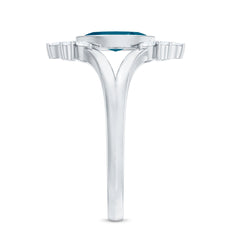 4X8mm Marquise Cut London Blue Topaz Cocktail Ring with Diamond
