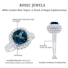 Vintage Inspired London Blue Topaz Designer Engagement Ring with Moissanite