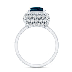 Vintage Inspired London Blue Topaz Designer Engagement Ring with Moissanite