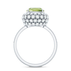 Antique Style 2 Carat Cushion Cut Peridot Engagement Ring with Moissanite Halo