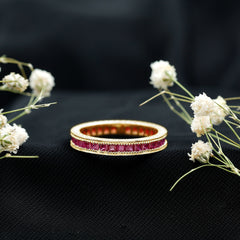 Genuine 1.7 Carat Princess Cut Ruby Eternity Wedding Ring for Women