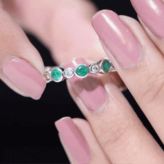 Bezel Set Round Emerald and Moissanite Eternity Wedding Band