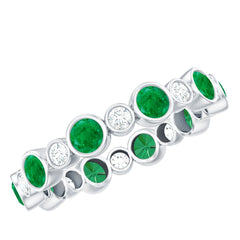 Bezel Set Round Emerald and Moissanite Eternity Wedding Band