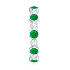 Bezel Set Round Emerald and Moissanite Eternity Wedding Band