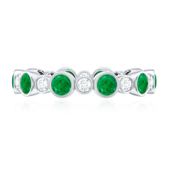 Bezel Set Round Emerald and Moissanite Eternity Wedding Band