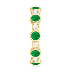 Bezel Set Round Emerald and Moissanite Eternity Wedding Band