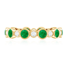Bezel Set Round Emerald and Moissanite Eternity Wedding Band