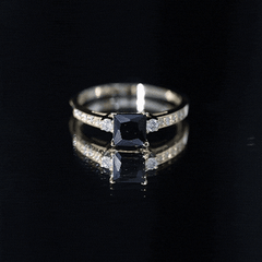 Classic Lab Grown Black Diamond and Diamond Engagement Ring