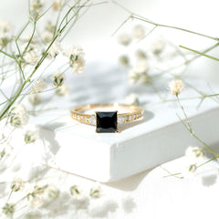 Classic Lab Grown Black Diamond and Diamond Engagement Ring