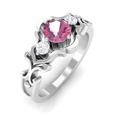 0.50 CT Pink Tourmaline and Diamond Cut Out Antique Ring