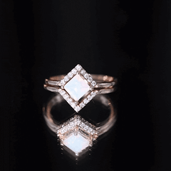Natural Princess Cut Ethiopian Opal Engagement Ring with Enhancer