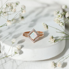 Natural Princess Cut Ethiopian Opal Engagement Ring with Enhancer