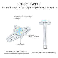 Natural Princess Cut Ethiopian Opal Engagement Ring with Enhancer