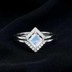 Natural Princess Cut Ethiopian Opal Engagement Ring with Enhancer