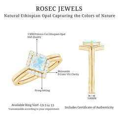Natural Princess Cut Ethiopian Opal Engagement Ring with Enhancer
