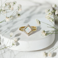 Natural Princess Cut Ethiopian Opal Engagement Ring with Enhancer