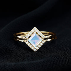 Natural Princess Cut Ethiopian Opal Engagement Ring with Enhancer