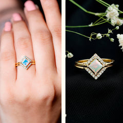 Natural Princess Cut Ethiopian Opal Engagement Ring with Enhancer