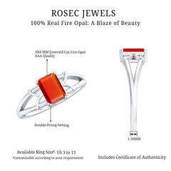 1 Carat Solitaire Emerald Cut Fire Opal Engagement Ring