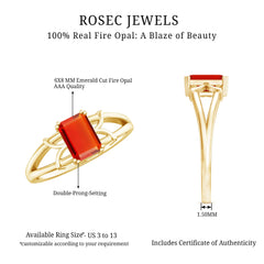 1 Carat Solitaire Emerald Cut Fire Opal Engagement Ring
