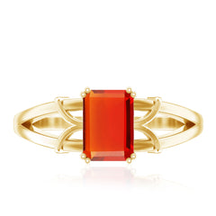 1 Carat Solitaire Emerald Cut Fire Opal Engagement Ring