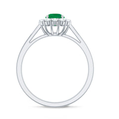 Round Emerald and Diamond Classic Engagement Ring
