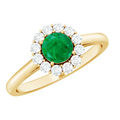 Round Emerald and Diamond Classic Engagement Ring