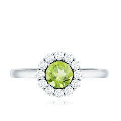 Natural Half Carat Peridot Engagement Ring with Diamond Halo