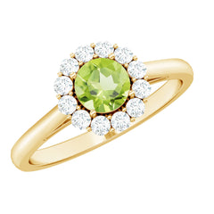 Natural Half Carat Peridot Engagement Ring with Diamond Halo