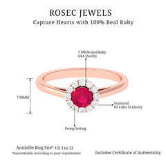 Natural 0.6 Carat Ruby Engagement Ring with Diamond Halo