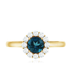 Certified London Blue Topaz and Diamond Halo Engagement Ring