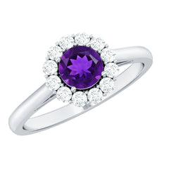 1 CT Amethyst and Diamond Floating Halo Engagement Ring