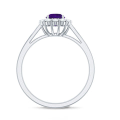 1 CT Amethyst and Diamond Floating Halo Engagement Ring