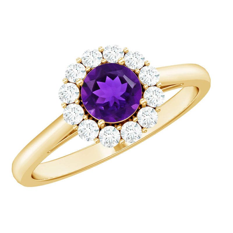 1 CT Amethyst and Diamond Floating Halo Engagement Ring