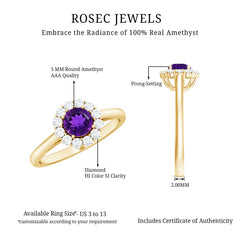 1 CT Amethyst and Diamond Floating Halo Engagement Ring