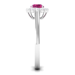 0.75 CT Pink Tourmaline and Diamond Floating Halo Engagement Ring