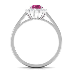 0.75 CT Pink Tourmaline and Diamond Floating Halo Engagement Ring