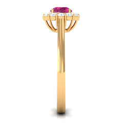 0.75 CT Pink Tourmaline and Diamond Floating Halo Engagement Ring