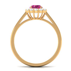 0.75 CT Pink Tourmaline and Diamond Floating Halo Engagement Ring