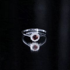 Certified Real 8 mm Garnet Engagement Ring with Diamond Halo