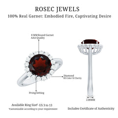 Certified Real 8 mm Garnet Engagement Ring with Diamond Halo