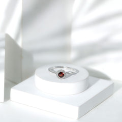 Certified Real 8 mm Garnet Engagement Ring with Diamond Halo