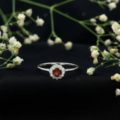 Certified Real 8 mm Garnet Engagement Ring with Diamond Halo
