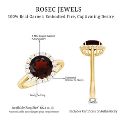 Certified Real 8 mm Garnet Engagement Ring with Diamond Halo