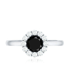 Minimalist Black Spinel Engagement Ring with Diamond Halo