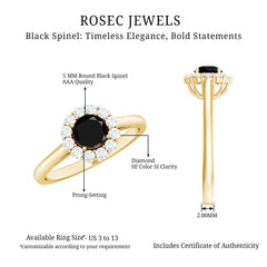 Minimalist Black Spinel Engagement Ring with Diamond Halo
